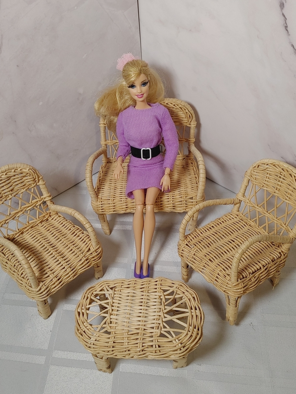 Wicker Furniture For Barbie Dolls, 4 Pieces, Unbranded (Not Mattel)